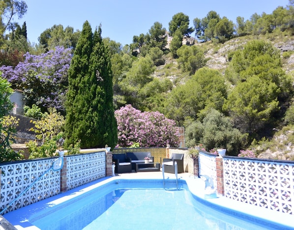 Poolside seating area