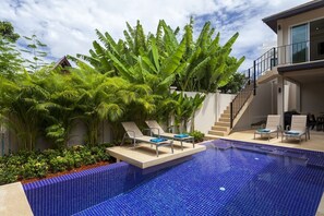 Private swimming pool with feature sun deck and integral jacuzzi