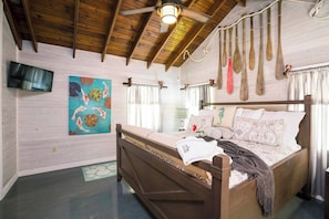Master bedroom with king size bed.