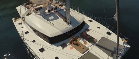 The Fountaine Pajot Ipanema 58 has room for relaxing and sunbathing on her decks