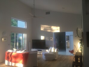 beautiful light throughout the day - here magic hour interior