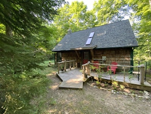 Here is the view from the road of the little chalet. Tucked in the woods.