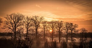 Morning sunrise view from apartment in December