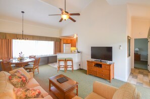 Living room, dining area, kitchen