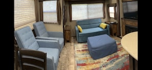 Sofa bed, recliners, ottoman sleeper, plenty of room to relax and sleep in style
