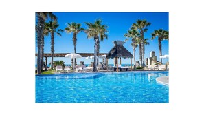 Stunning swimming pool view with Sea of Cortez in background.