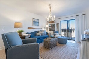 Living Room with private balcony and view of the beach