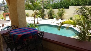 Private patio overlooking pool