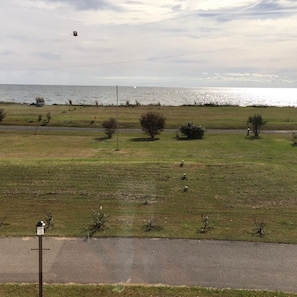 View from the living room. Family owned beach is across the street. 