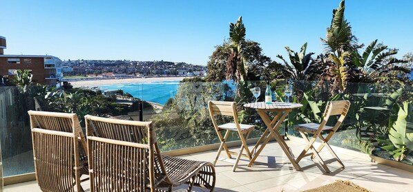 Sizeable balcony off living room with stunning views towards Bondi Beach.