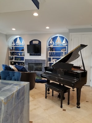 Cozy Fireplace with Baby Grand 