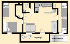 Floor plan Bellecote apartment 
NOTE: restricted headheight in the bedrooms