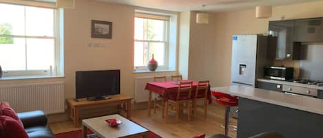 Open plan kitchen, dining, living room