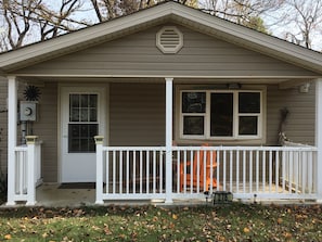 Front of lake house .