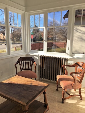 Front porch, enjoy your coffee here in the sun and plan your day! 