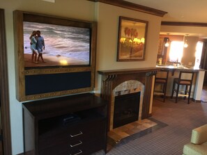 Living Room, Fireplace  and HD TV