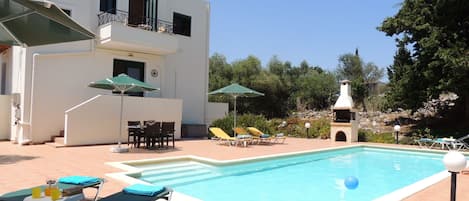Villa Pegasus, pool terrace and barbeque.