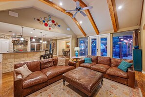 Main Living Area with two oversized deep Restoration Hardware Couches 