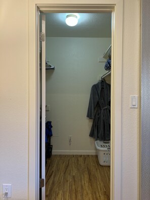 Large walk in closet with wagon to help you move in and carry groceries