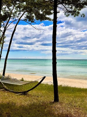 Relax on the hammock overlooking Lake Michigan