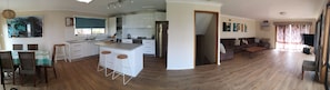 Kitchen, dining and lounge rooms