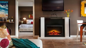 Suite living room with fireplace