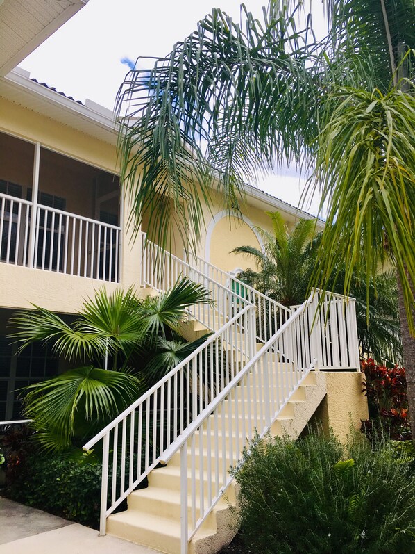 Second floor; corner unit with secluded entrance 