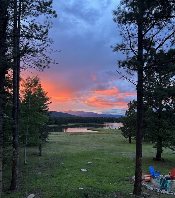 Deck view of MonteVerde Lake & Wheeler Peak