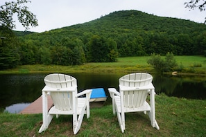 Relax by the larger pond. Dive from the dock. Use the rowboat, kayak and canoe.