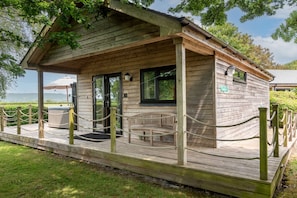 Clover Croft lodge with decking and private hot tub