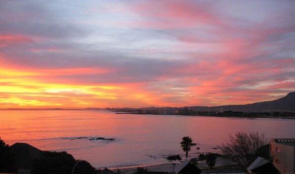 Sunset over the bay viewed from the deck