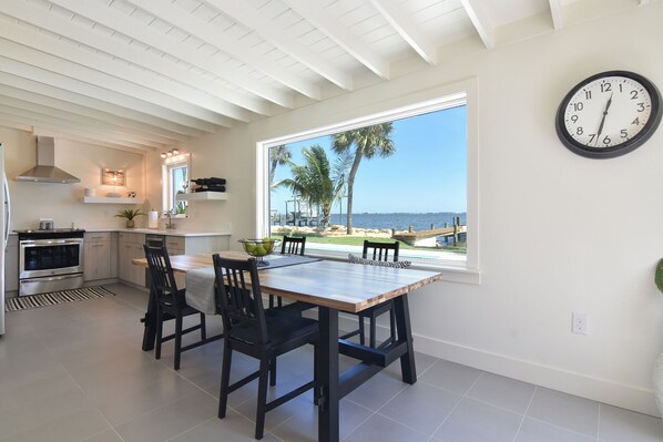 Dining rm & kitchen view amazing! Window treatments have been added for privacy 