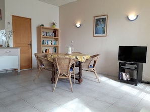 dining area and flat screen TV