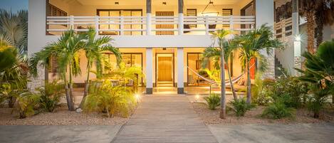 Porch and garden by night