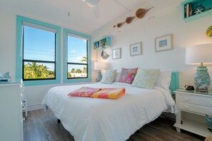 Bedroom, king bed looking out to island