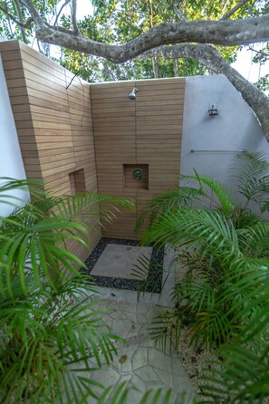 Signature outdoor shower so you can cool off and feel like a modern "Tarzan"