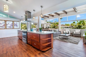 The open living floor plan makes Holo Holo the perfect family gathering spot. This view is from the front door looking in!