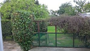 View from kitchen to backyard