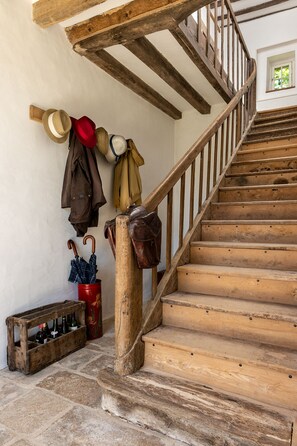 Three bedrooms are on the first floor. One bedroom is on the ground floor.