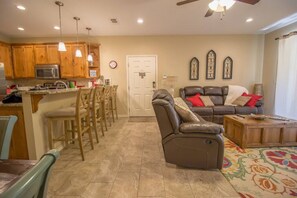 Bar seating and living area