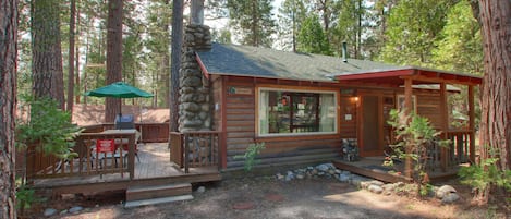 Front of the cabin with deck