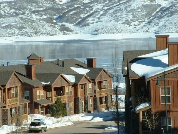 Winter view of Jordanelle Reservoir from the condo (east view).