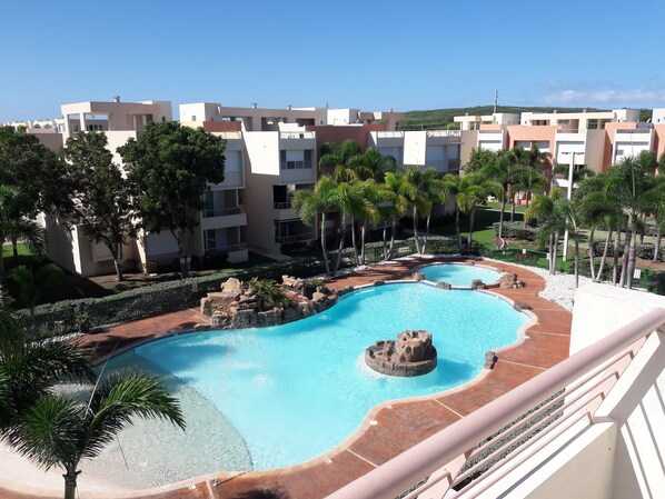 Guayacan swimming pool view. Now reopened after completing repairs.