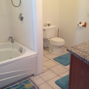 Upstairs bath with jacuzzi tub.