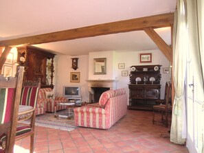 Living room,view on open fireplace