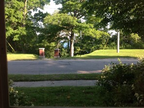 Lake view from inside the front porch- summer time.