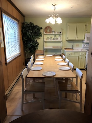 Dining table extended for ten (with the new chairs)