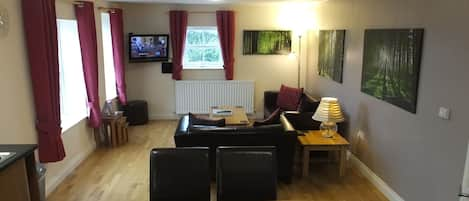 View from the kitchen into the living space of Maggie's Mews