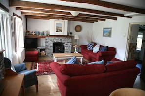 Living room with locally made cushions from wool mill 'Melin Tregwynt'