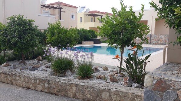 One of the two pools, villa in the background
